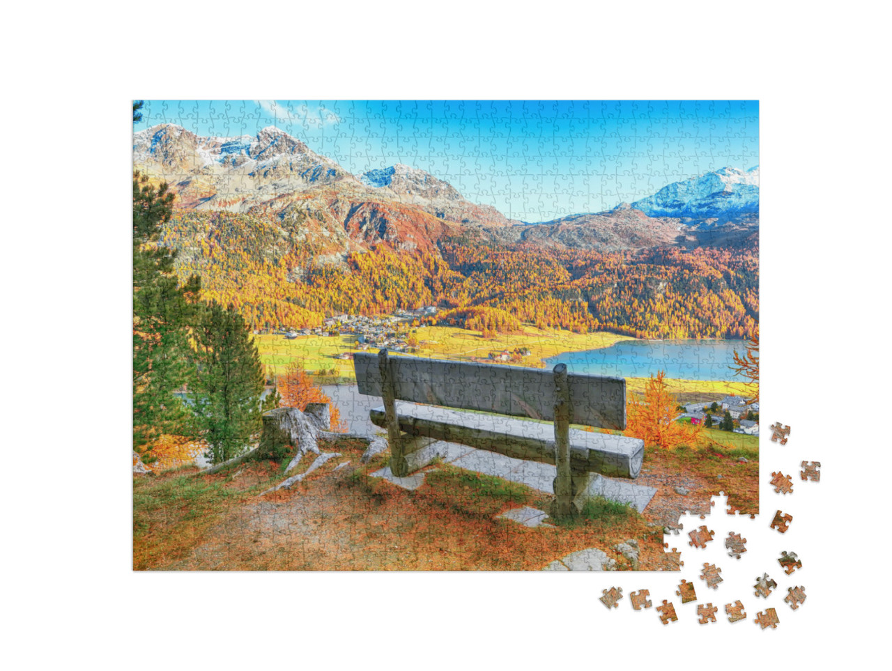 Puzzle de 1000 pièces « Magnifique panorama automnal - Lac de Silvaplana »
