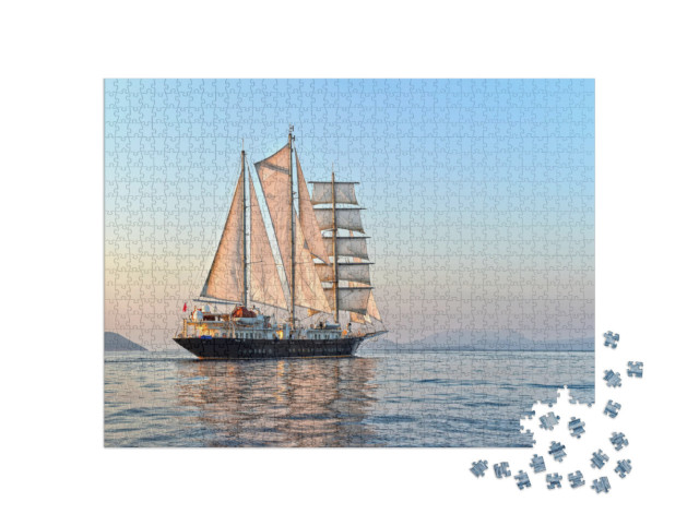 Puzzle de 1000 pièces « Yacht à voile au coucher du soleil sur la mer »