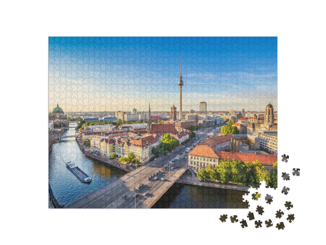 Puzzle de 1000 pièces « Skyline de Berlin avec la Spree au coucher du soleil, Allemagne »