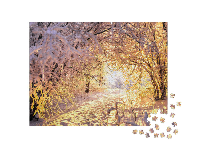 Puzzle de 1000 pièces « Paysage d'hiver avec neige et coucher de soleil »