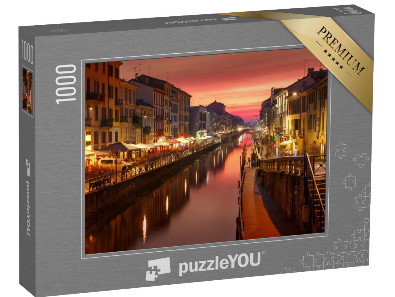 Puzzle de 1000 pièces « Pont sur le canal Naviglio Grande, Milan, Lombardie, Italie »