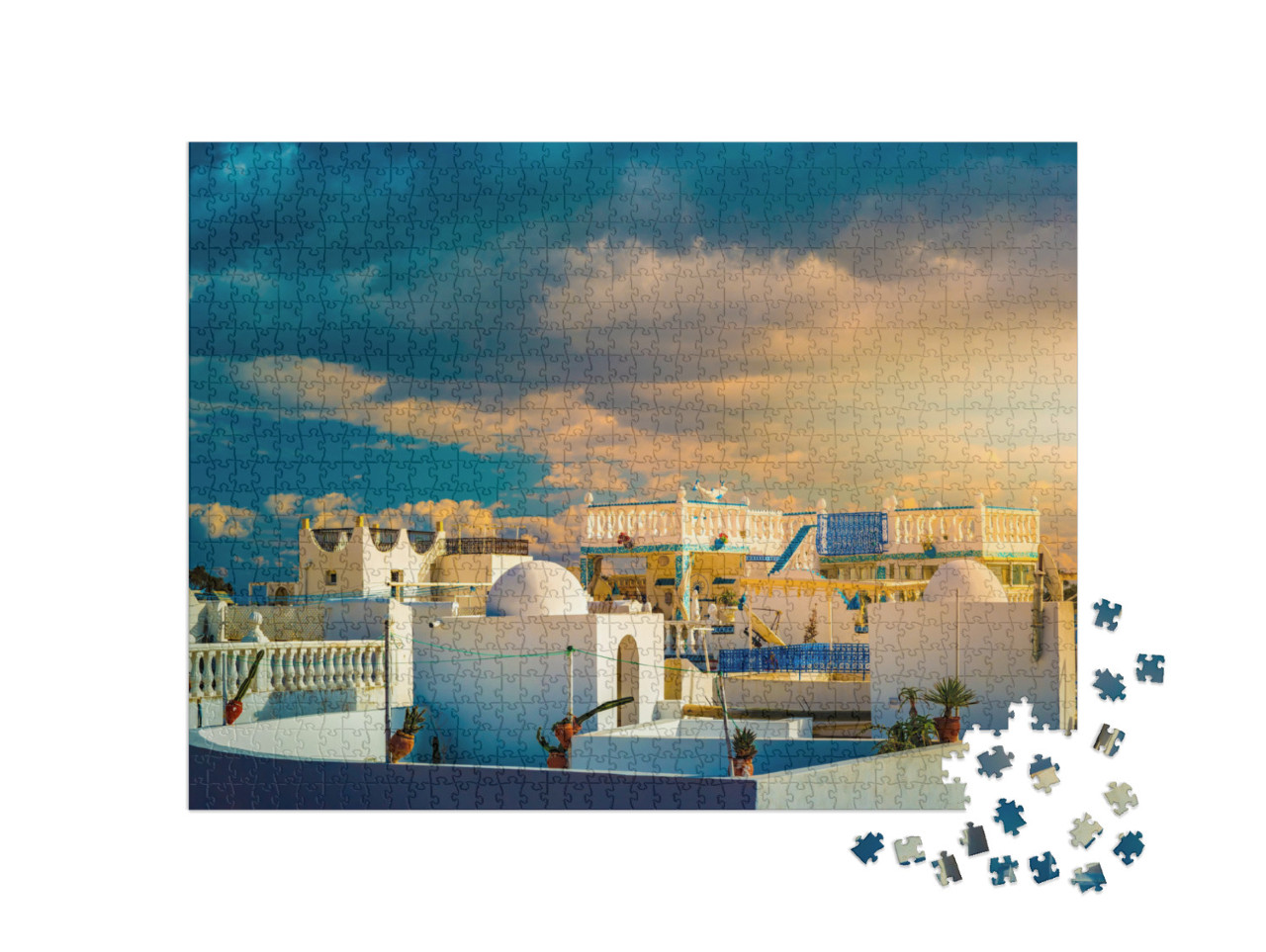 Puzzle de 1000 pièces « Ciel dramatique au coucher du soleil sur Medina, Tunisie »
