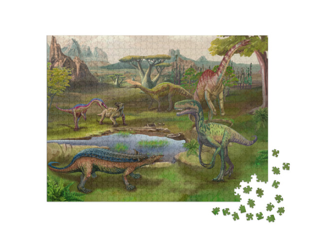 Puzzle de 1000 pièces « Dinosaures et explosion d'astéroïdes »