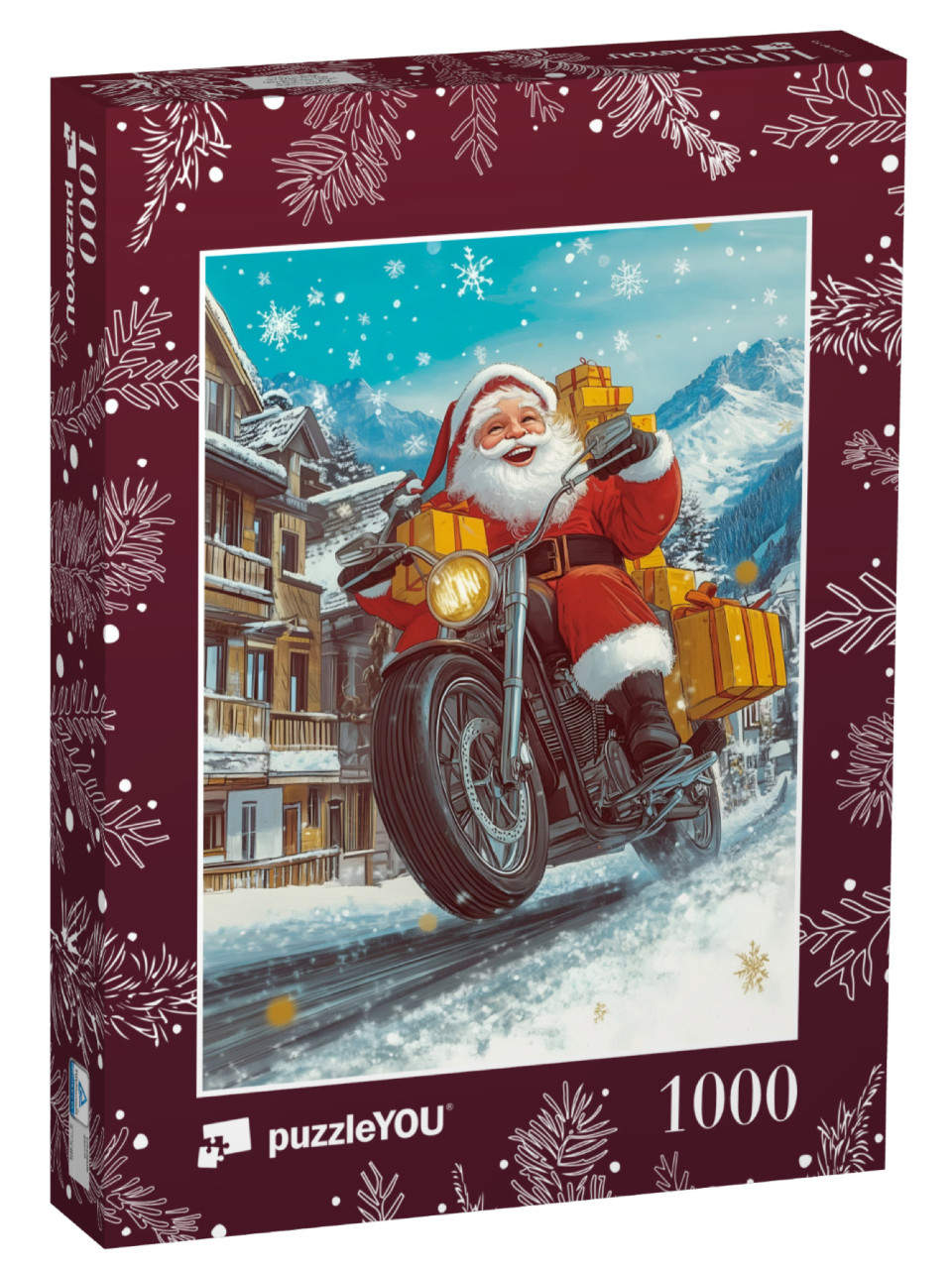 Puzzle de 1000 pièces « Le Père Noël distribue des cadeaux sur sa moto »