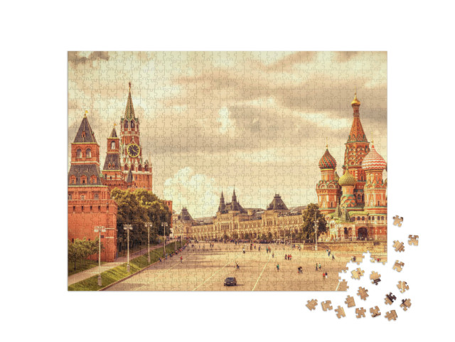 Puzzle de 1000 pièces « Cathédrale Saint-Basile et Kremlin, Place Rouge, Moscou »