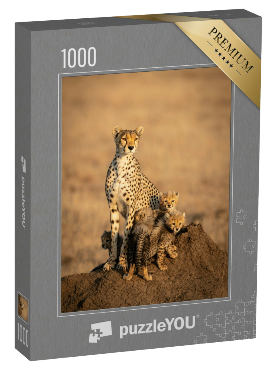 Puzzle de 1000 pièces « femelle guépard et de ses quatre petits guépards »