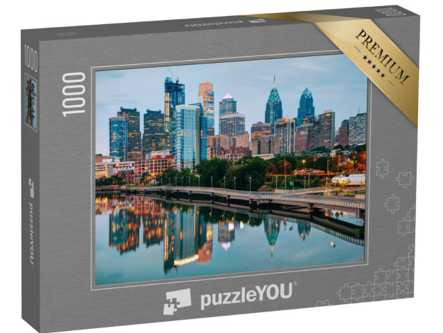 Puzzle de 1000 pièces « Skyline de Philadelphie de nuit avec la rivière Schuylkill »
