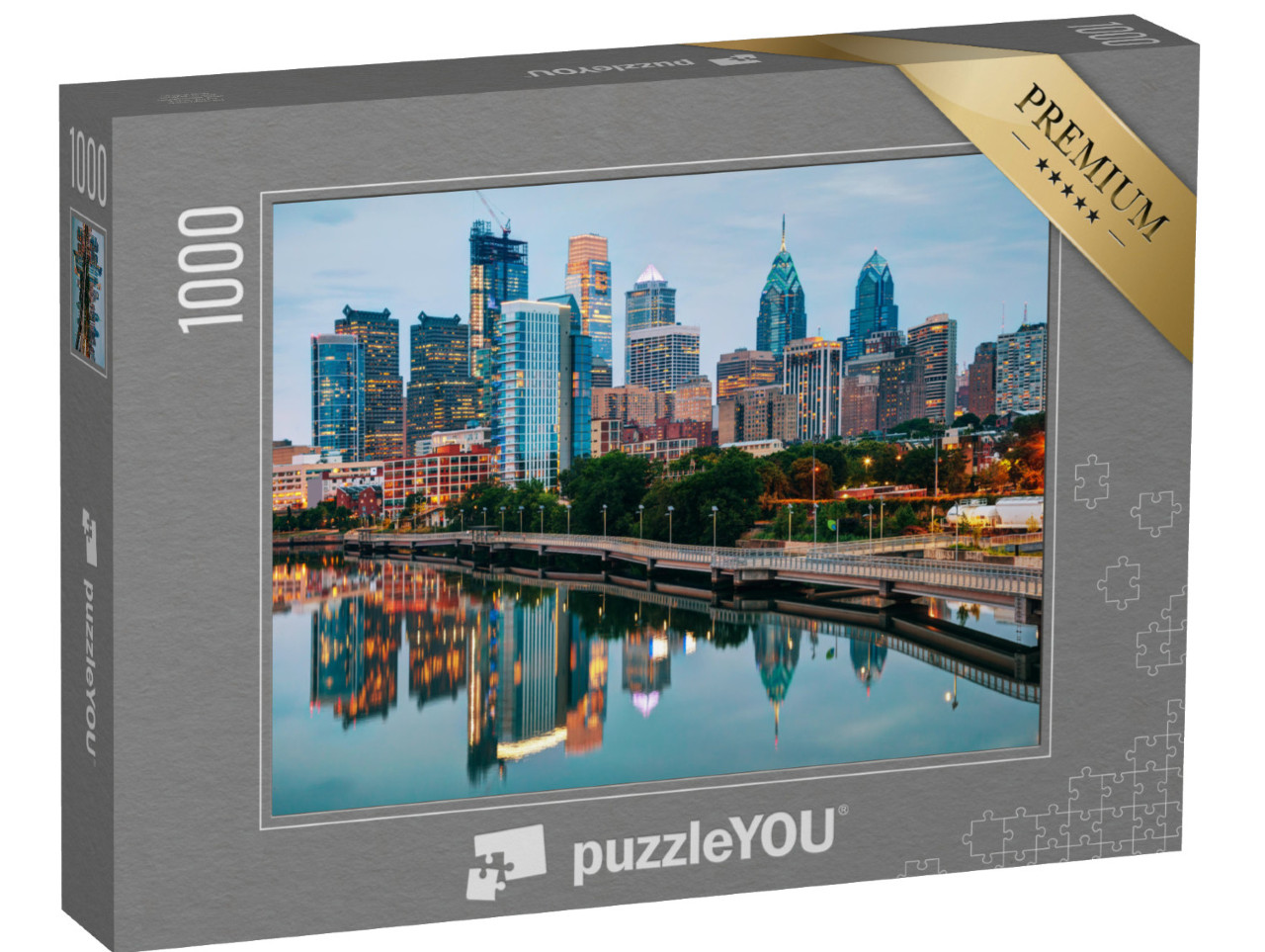 Puzzle de 1000 pièces « Skyline de Philadelphie de nuit avec la rivière Schuylkill »