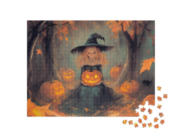 Puzzle de 1000 pièces « Sorcière la nuit dans la forêt »
