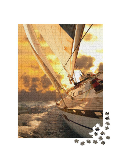 Puzzle de 1000 pièces « Voilier dans le vent au coucher du soleil »