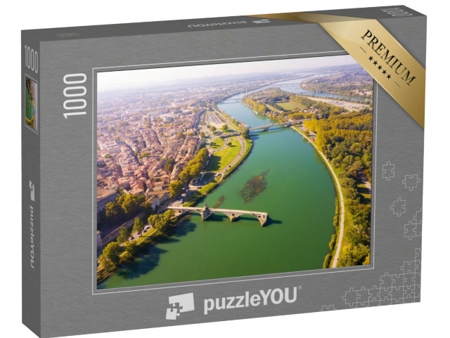Puzzle de 1000 pièces « Vue aérienne d'Avignon avec le Palais des Papes et le Rhône, France »