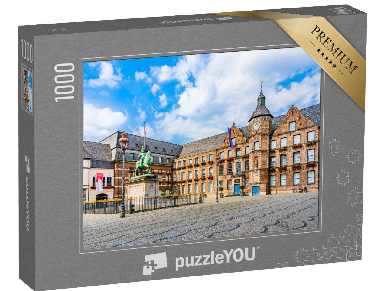 Puzzle de 1000 pièces « Hôtel de ville et statue équestre de Jan Wellem, Düsseldorf »