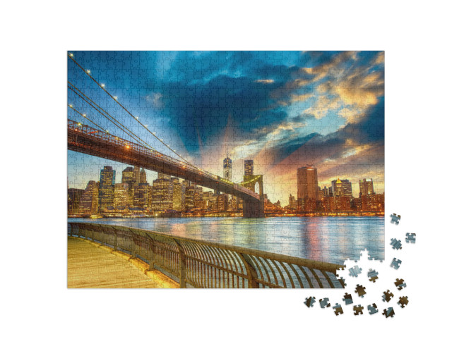 Puzzle de 1000 pièces « Coucher de soleil sur Manhattan, New York, États-Unis »