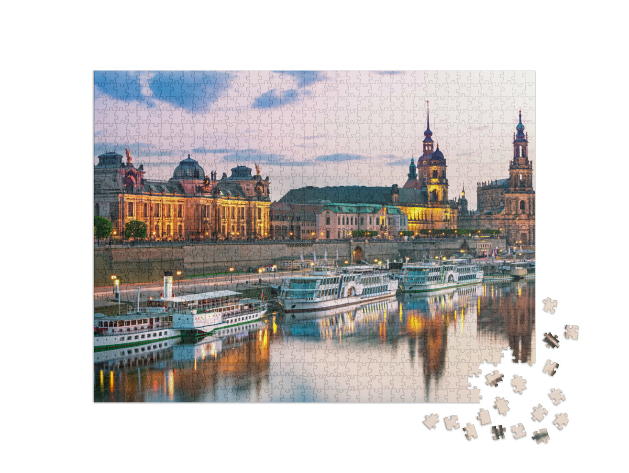 Puzzle de 1000 pièces « Dresdner au bord de l'Elbe au coucher du soleil »