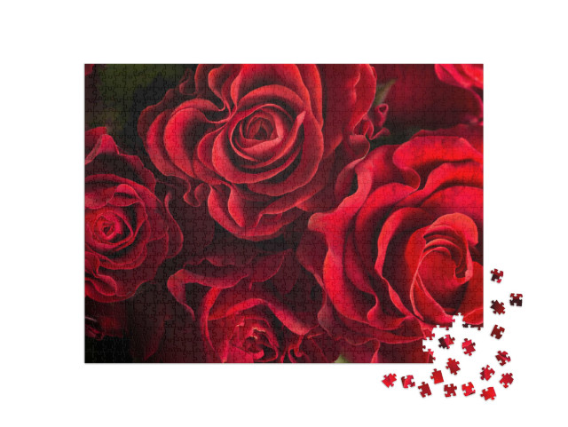 Puzzle de 1000 pièces « Bouquet de roses rouges fraîches »