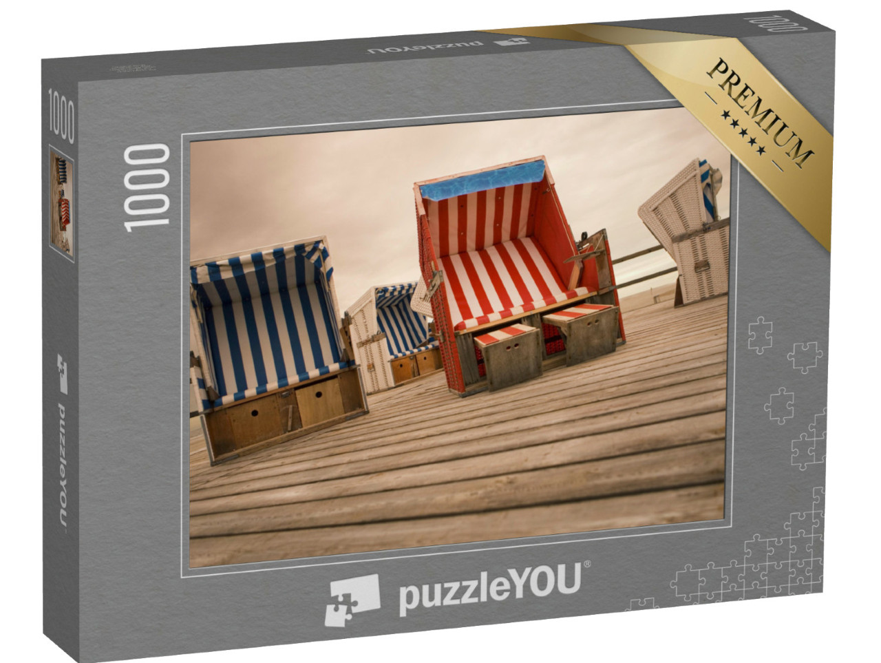 Puzzle de 1000 pièces « Chaises de plage sur une estrade, Sankt Peter Ording »