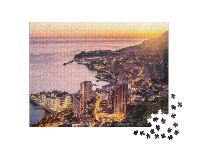 Puzzle de 1000 pièces « Vue du soir de Montecarlo, Monaco, Cote d'Azur, Europe »