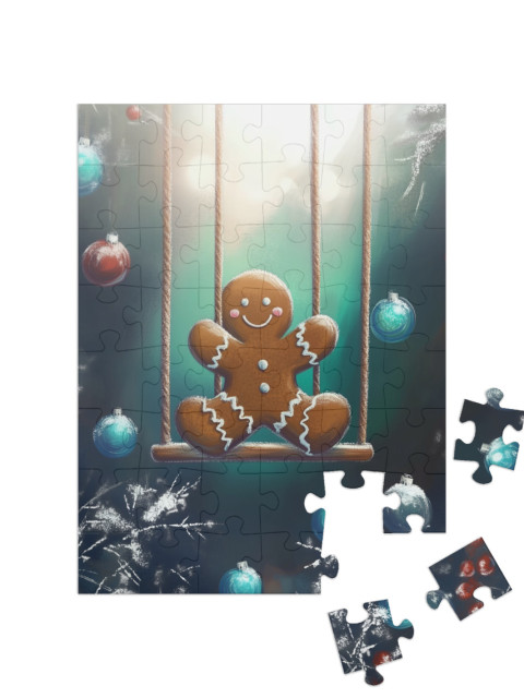 Puzzle de 48 pièces « Le bonhomme de pain d'épice se balance à l'heure de Noël »