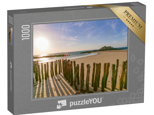 Puzzle de 1000 pièces « Brise-lames, ruines du fort et plage de Saint-Malo à marée basse, Bretagne, France »