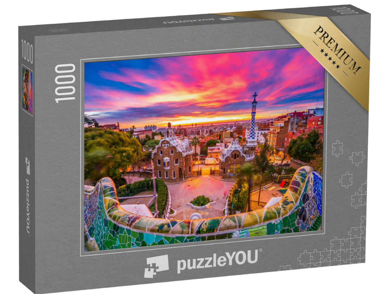 Puzzle de 1000 pièces « Lever de soleil sur le parc Güell, patrimoine mondial de l'UNESCO, Barcelone, Espagne »