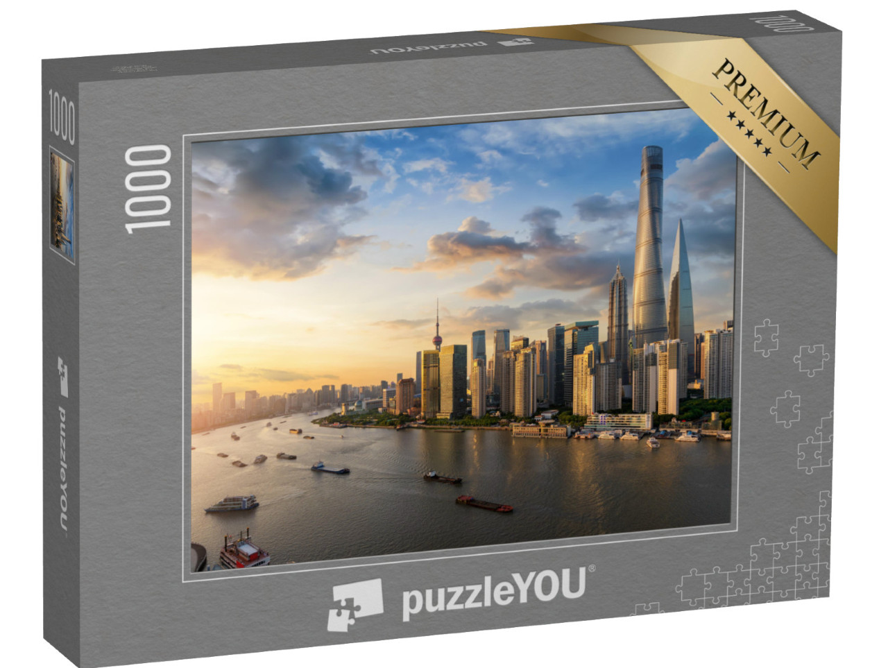 Puzzle de 1000 pièces « Vue sur le fleuve Huangpu et la ligne d'horizon de Shanghai »