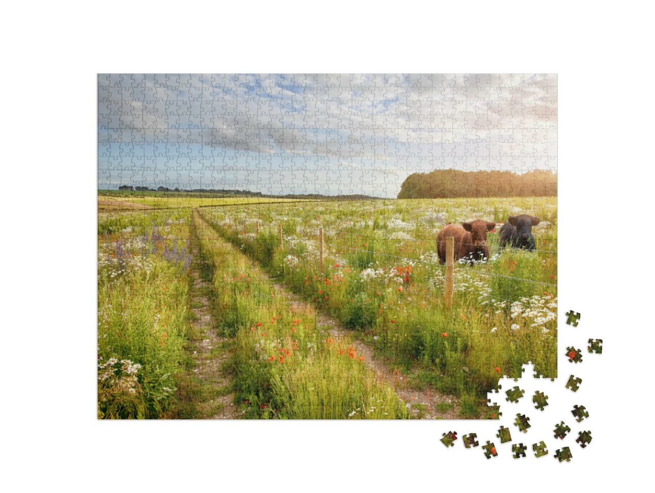 Puzzle de 1000 pièces « Prairie fleurie avec deux vaches »