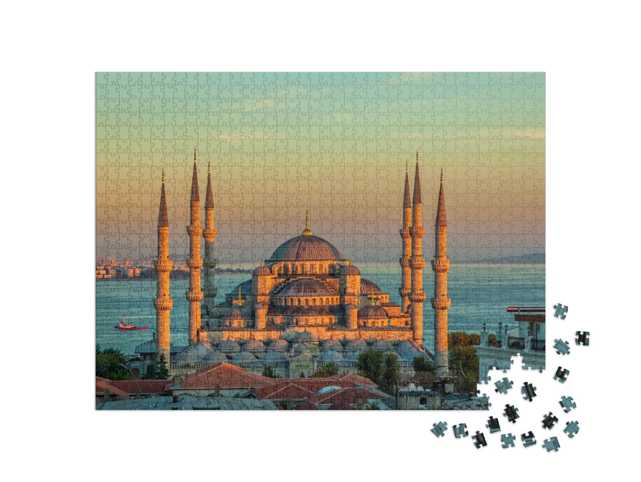 Puzzle de 1000 pièces « La Mosquée bleue au coucher du soleil, Istanbul »