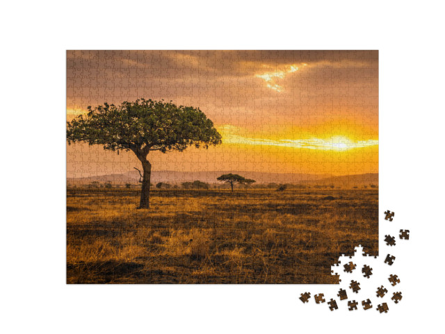 Puzzle de 1000 pièces « Coucher de soleil doré dans le Serengeti, Kenya »