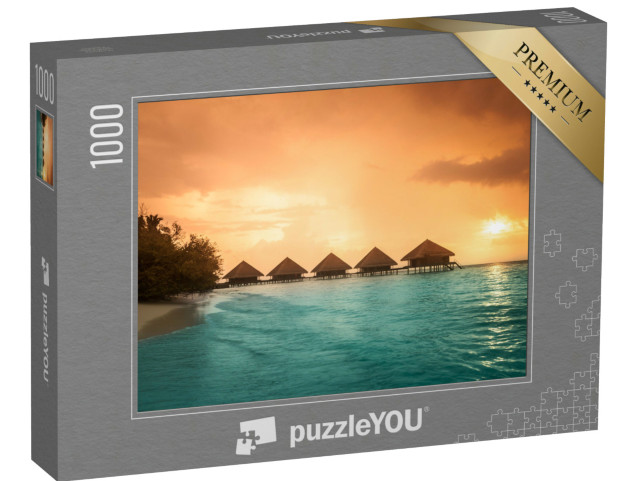 Puzzle de 1000 pièces « Bungalows avec marches au bord du lagon vert »