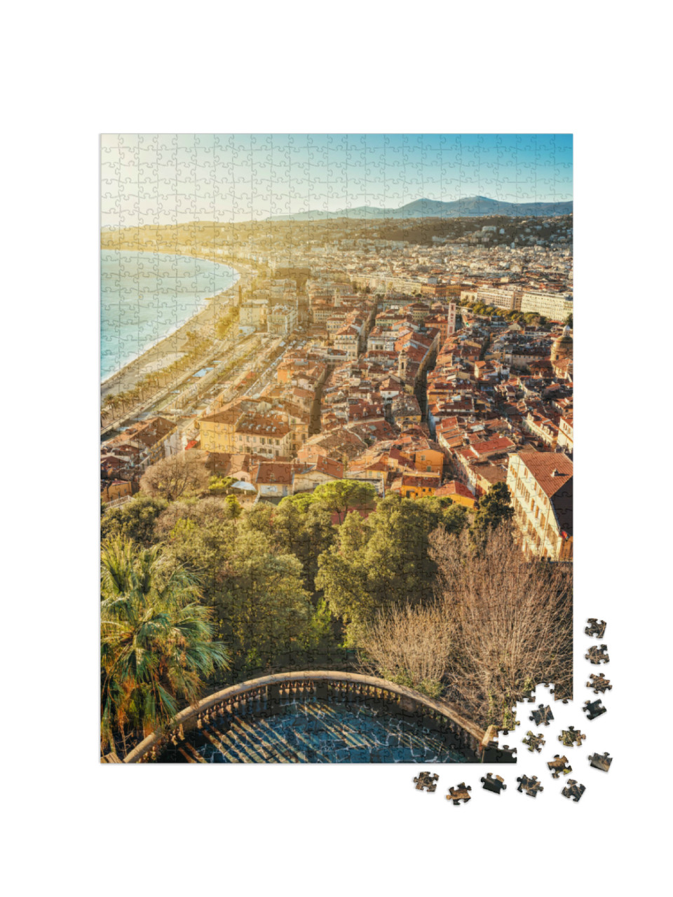 Puzzle de 1000 pièces « Nice paysage urbain au coucher du soleil depuis le belvédère - Cote D Azur - Côte d'Azur - France »
