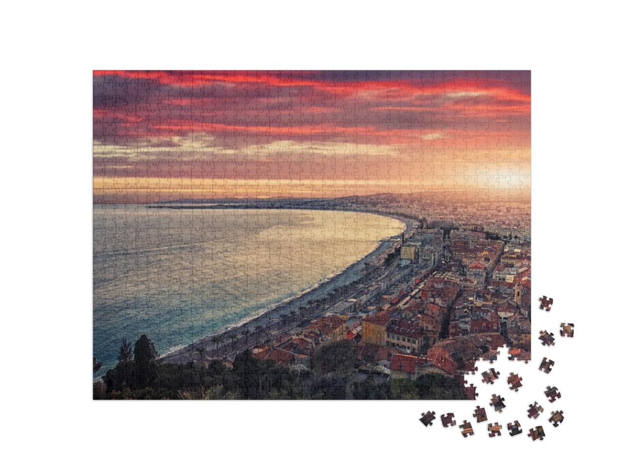 Puzzle de 1000 pièces « Coucher de soleil sur la ville de Nice »