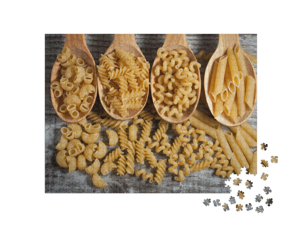 Puzzle de 1000 pièces « Différentes nouilles sur des cuillères en bois »