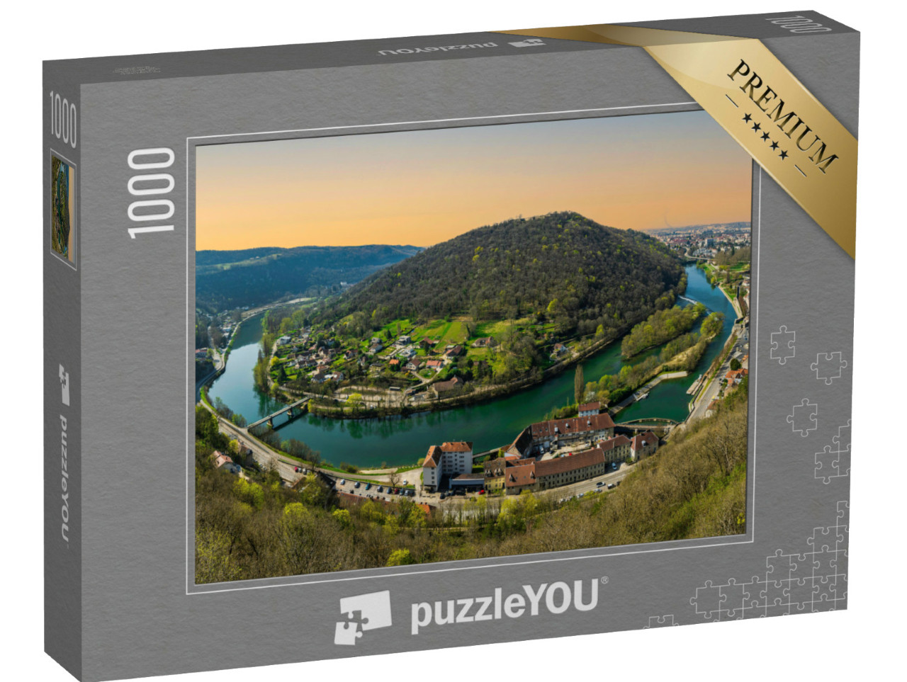 Puzzle de 1000 pièces « Le fer à cheval de la rivière Besançon et l'île au bord de la rivière en Bourgogne France »