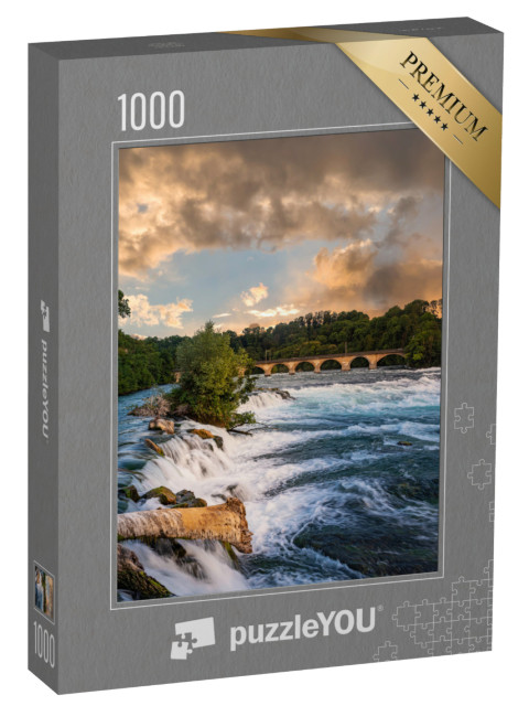 Puzzle de 1000 pièces « Paysage aux chutes du Rhin avec viaduc ferroviaire, canton de Schaffhouse, Suisse »