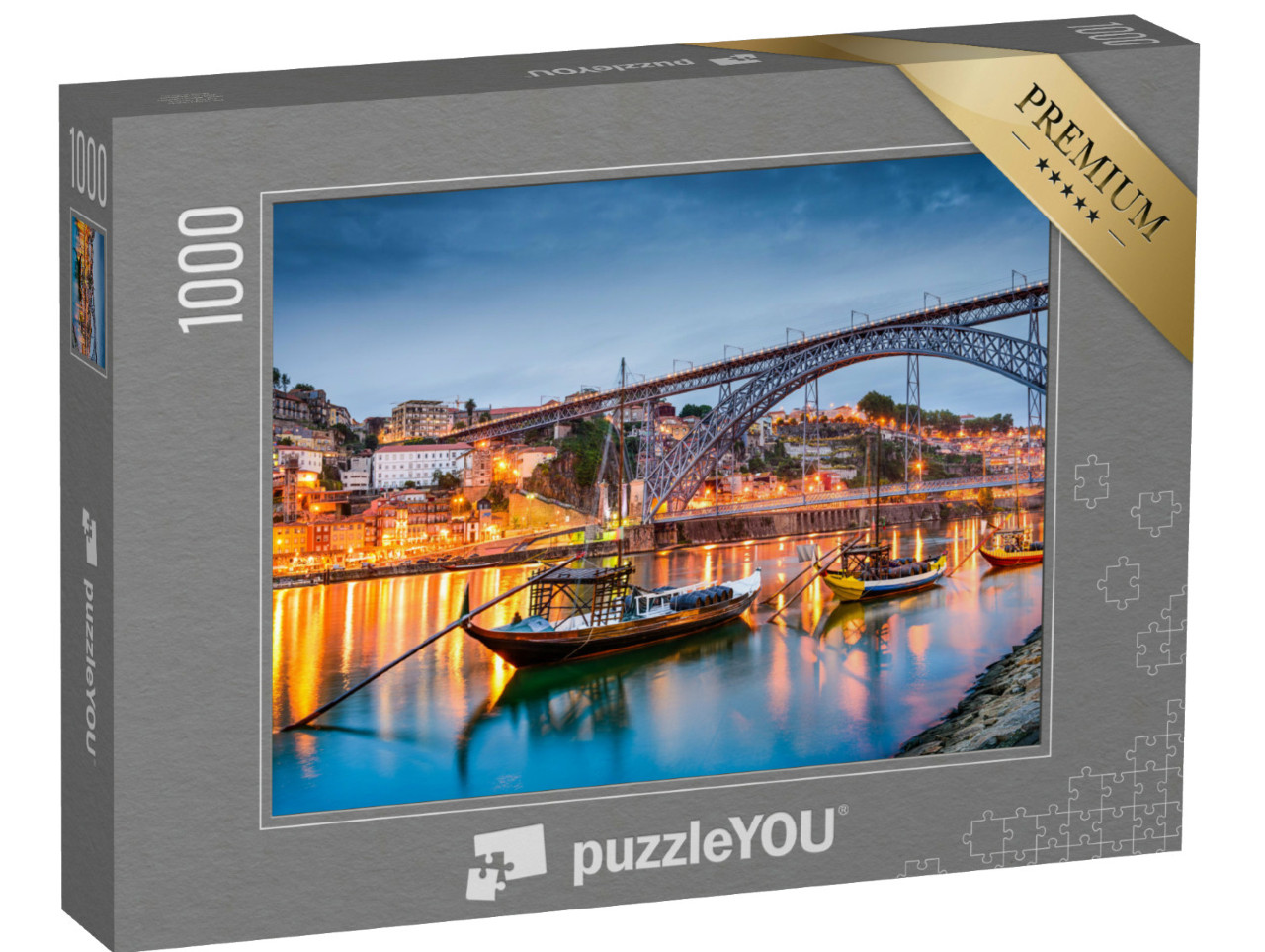 Puzzle de 1000 pièces « Silhouette de la vieille ville de Porto sur le fleuve Douro, Portugal »