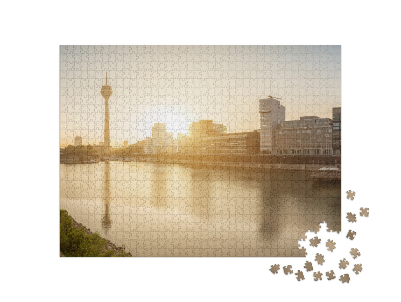 Puzzle de 1000 pièces « Lever de soleil sur Düsseldorf, capitale de la Rhénanie-du-Nord-Westphalie »