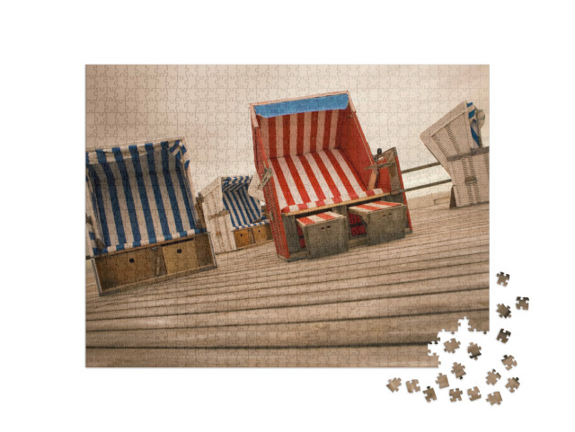 Puzzle de 1000 pièces « Chaises de plage sur une estrade, Sankt Peter Ording »