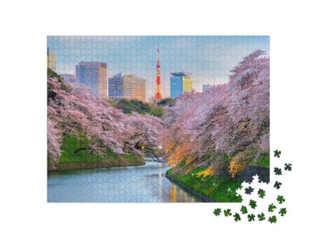 Puzzle de 1000 pièces « Cerisiers en fleurs dans le parc Chidorigafuchi à Tokyo »