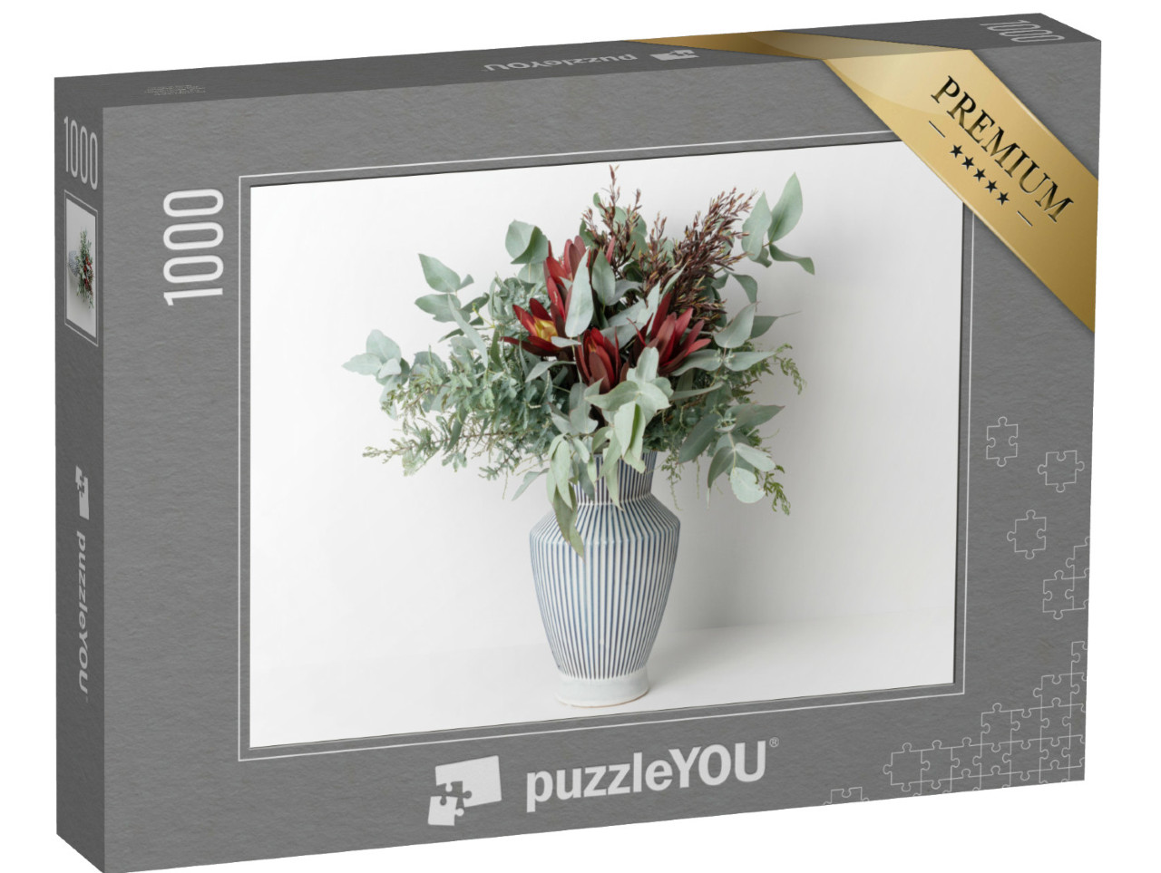 Puzzle de 1000 pièces « Silvan Reds, feuillage de wattle et feuilles d'eucalyptus comme bouquet de fleurs australien »
