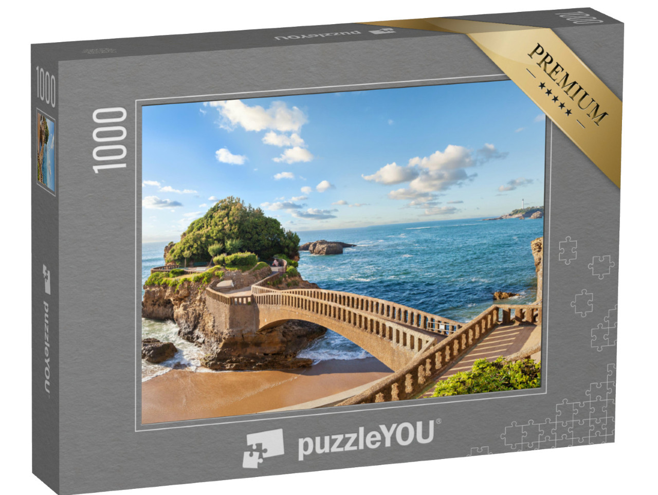 Puzzle de 1000 pièces « Pont vers la petite île près de la côte à Biarritz, France »