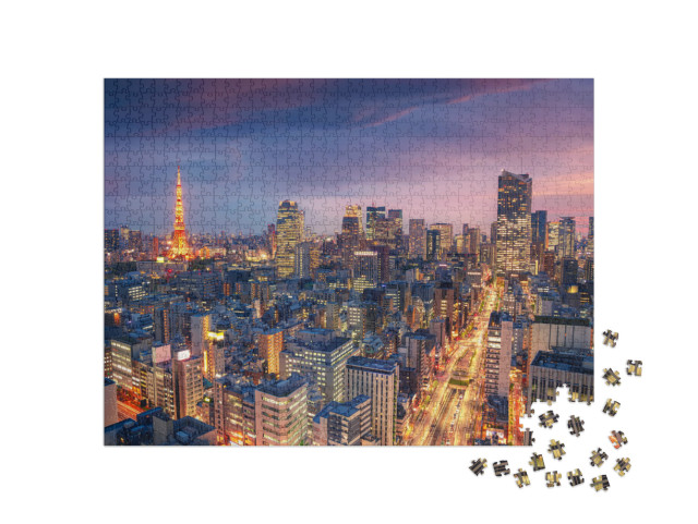 Puzzle de 1000 pièces « Crépuscule sur Tokyo illuminé »