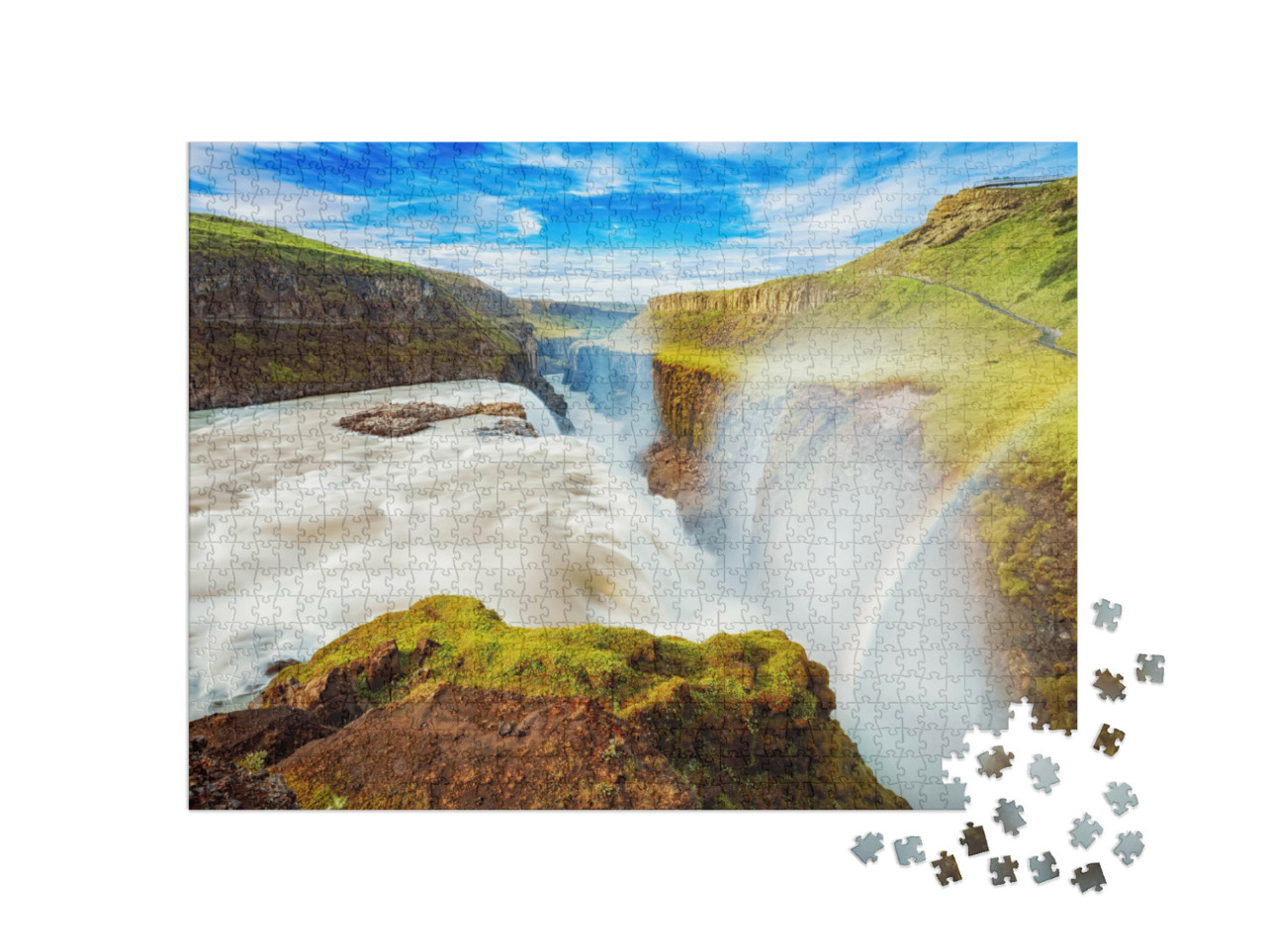 Puzzle de 1000 pièces « Chute d'eau de Gullfoss avec arc-en-ciel en Islande, Europe »