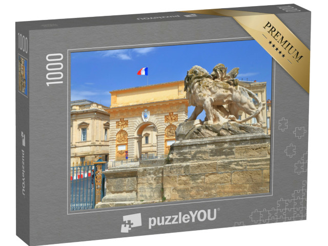 Puzzle de 1000 pièces « Porte du Peyrou et la statue du lion à Montpellier, Languedoc Roussillon, France »