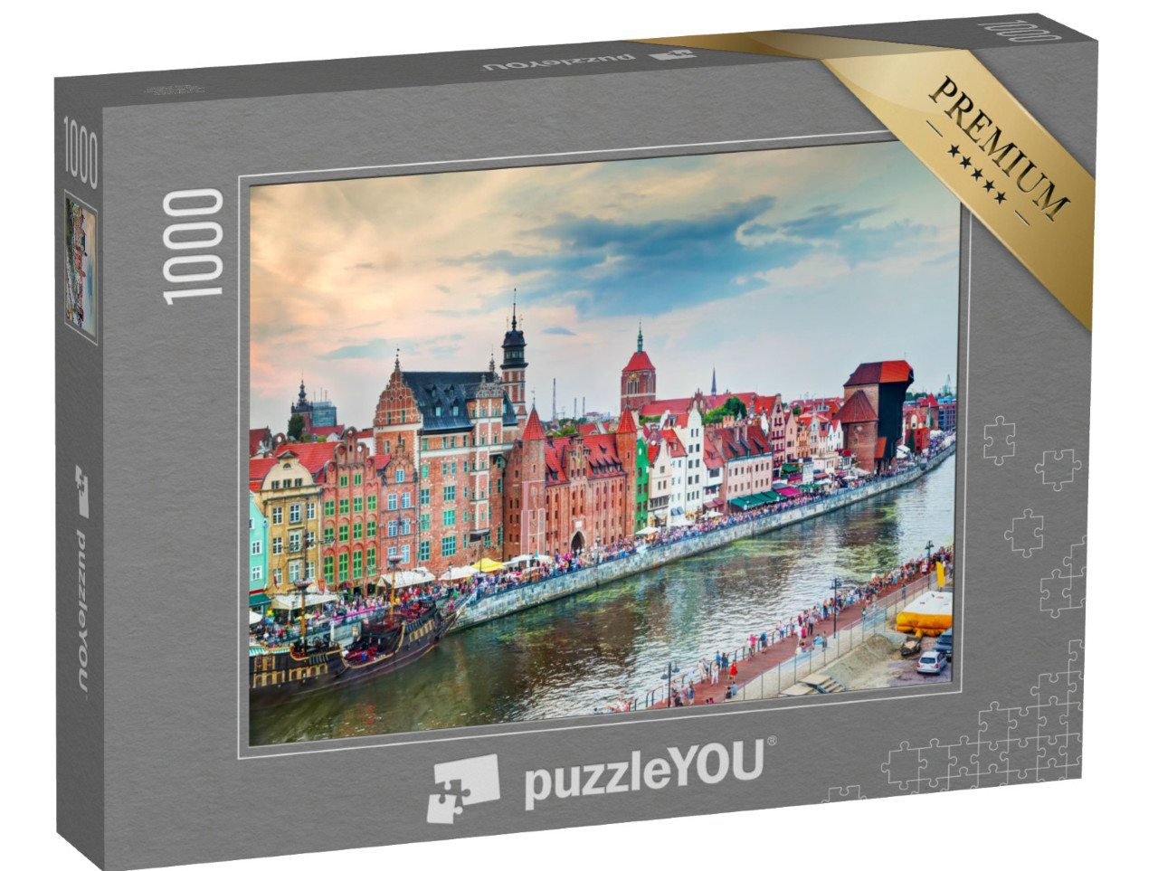 Puzzle de 1000 pièces « Vue d'en haut sur la vieille ville de Gdansk et la rivière Motlawa, Pologne »