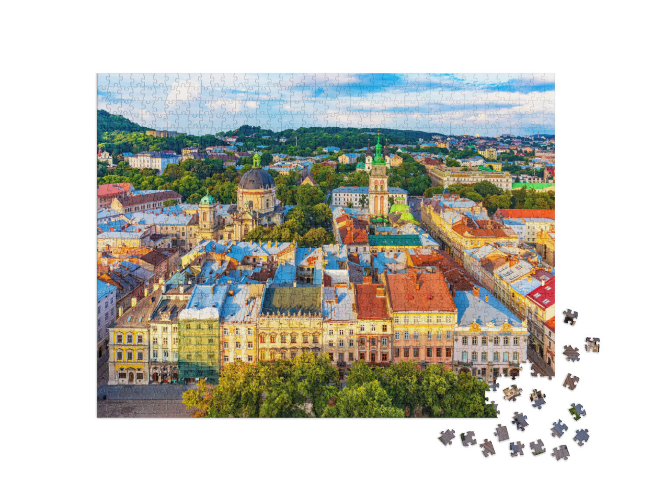 Puzzle de 1000 pièces « Place du marché de Lviv vue du ciel, Ukraine »