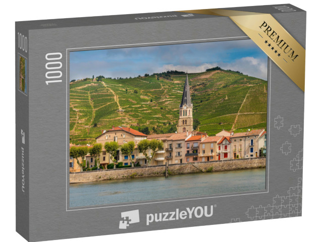 Puzzle de 1000 pièces « Panorama de la ville fluviale de Tournon sur Rhône dans la région Cote du Rhône en France »