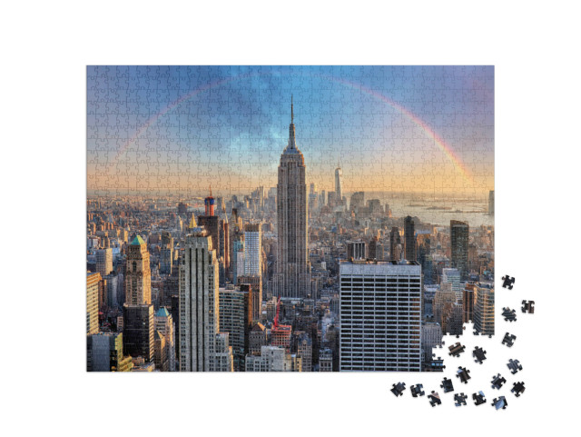 Puzzle de 1000 pièces « Skyline de New York avec gratte-ciel et arc-en-ciel »