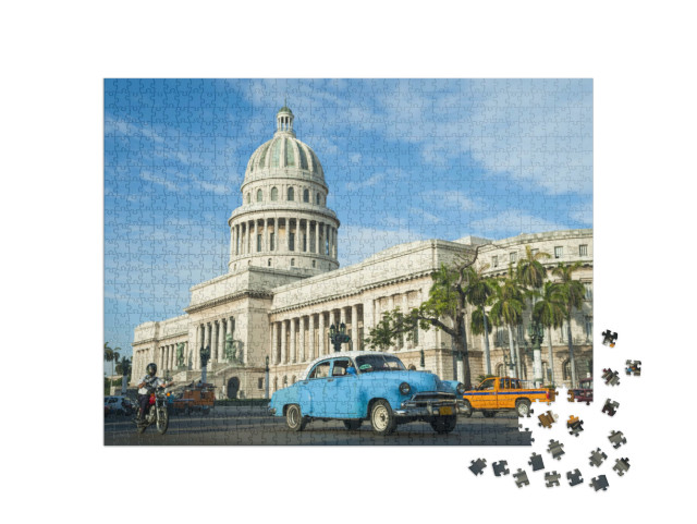 Puzzle de 1000 pièces « Taxis américains d'époque à La Havane, Cuba »