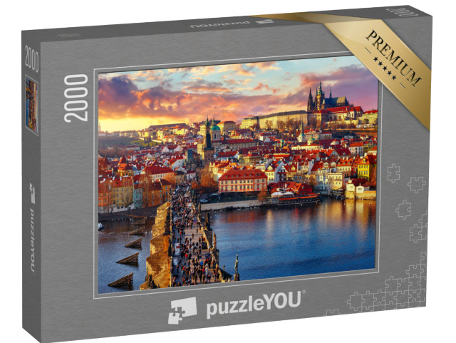Puzzle de 2000 pièces « Vue panoramique d'en haut sur le Pont Charles, le Château de Prague et la rivière »