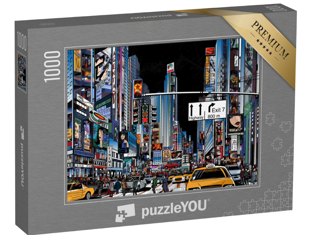 Puzzle de 1000 pièces « Illustration vectorielle d'une rue de New York la nuit »